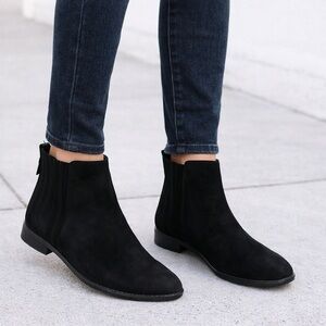Eileen Fisher Rich Black Suede Ankle Booties Minimalist Chelsea Boot 8 1/2